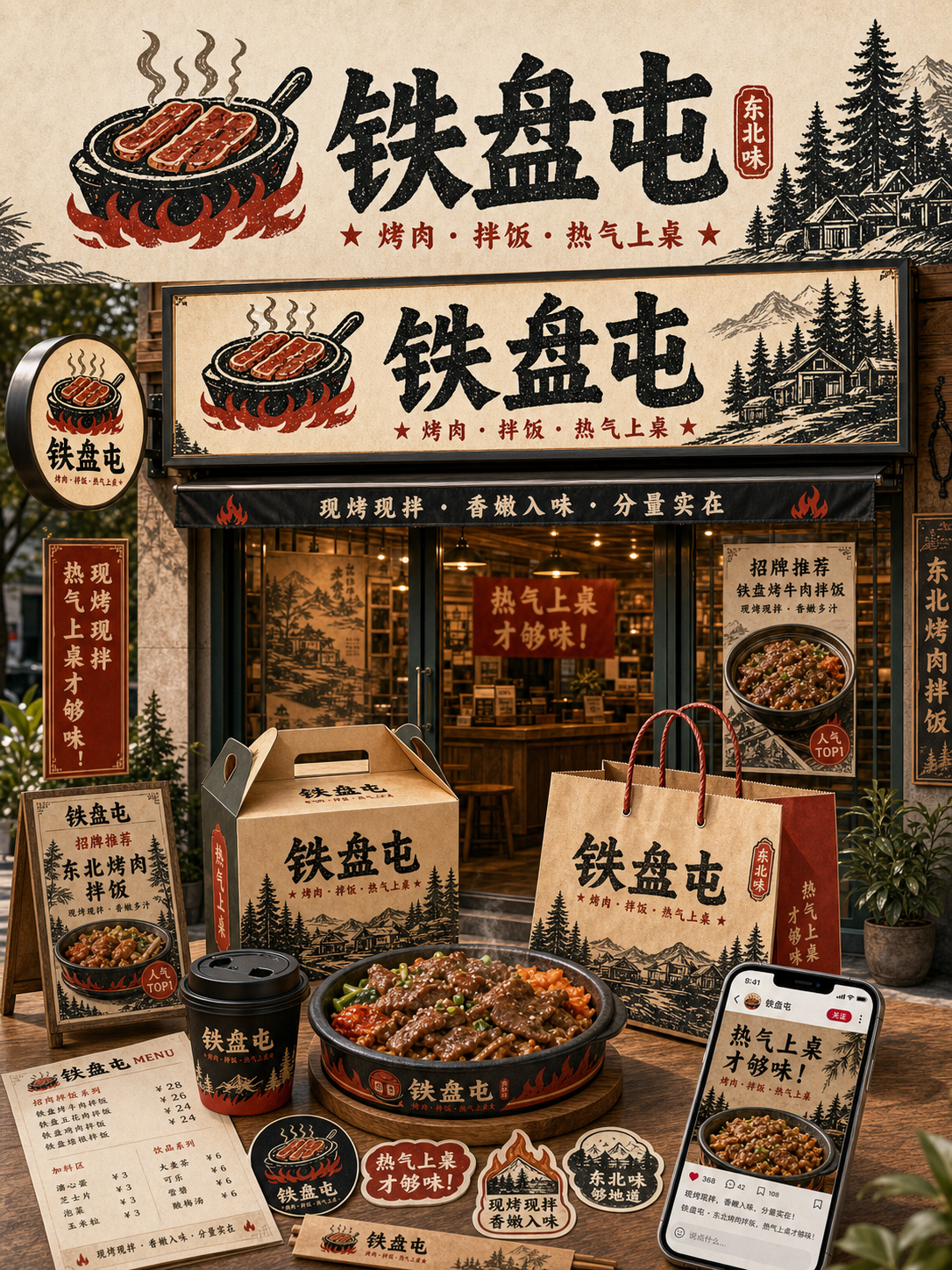 铁盘屯东北热盘木刻风小红书品牌封面