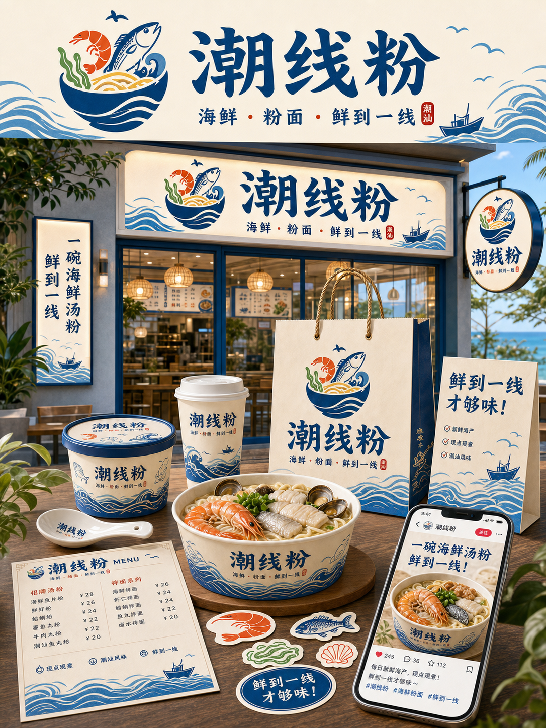 潮线粉潮汕海风鲜粉风小红书品牌封面