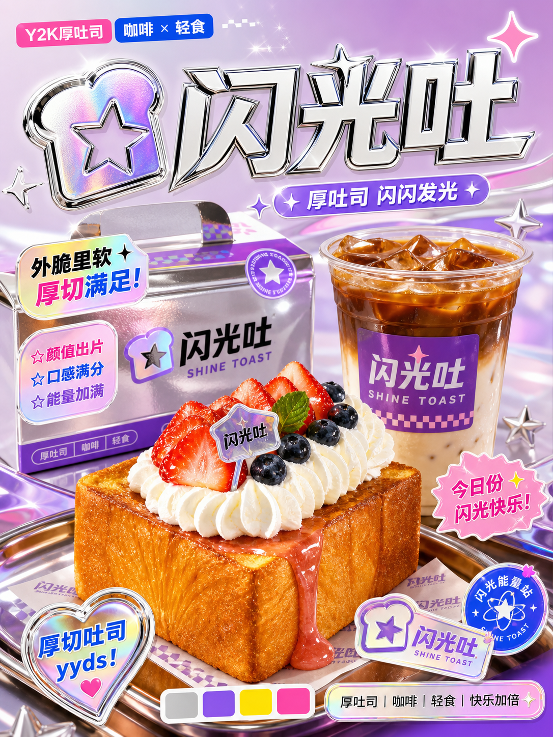 闪光吐银铬紫黄 Y2K 贴纸风小红书品牌封面