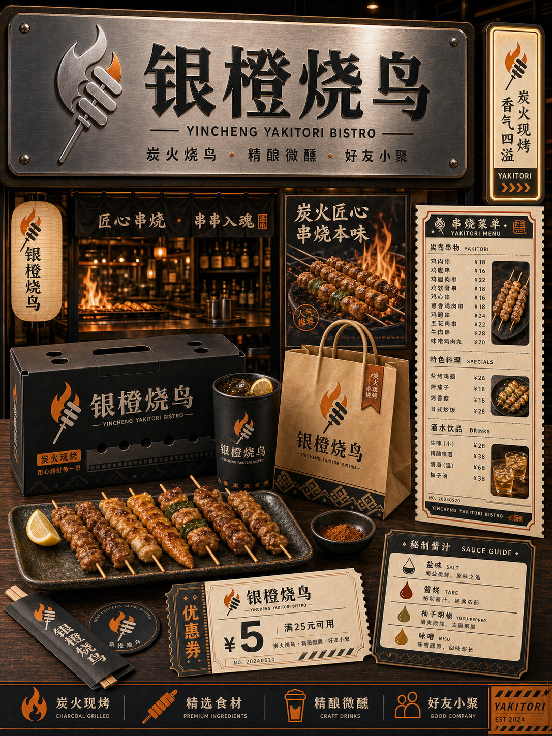 银橙烧鸟银橙金属小酒馆风小红书品牌封面